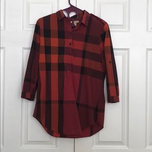 Burberry Brit red plaid half button down shirt